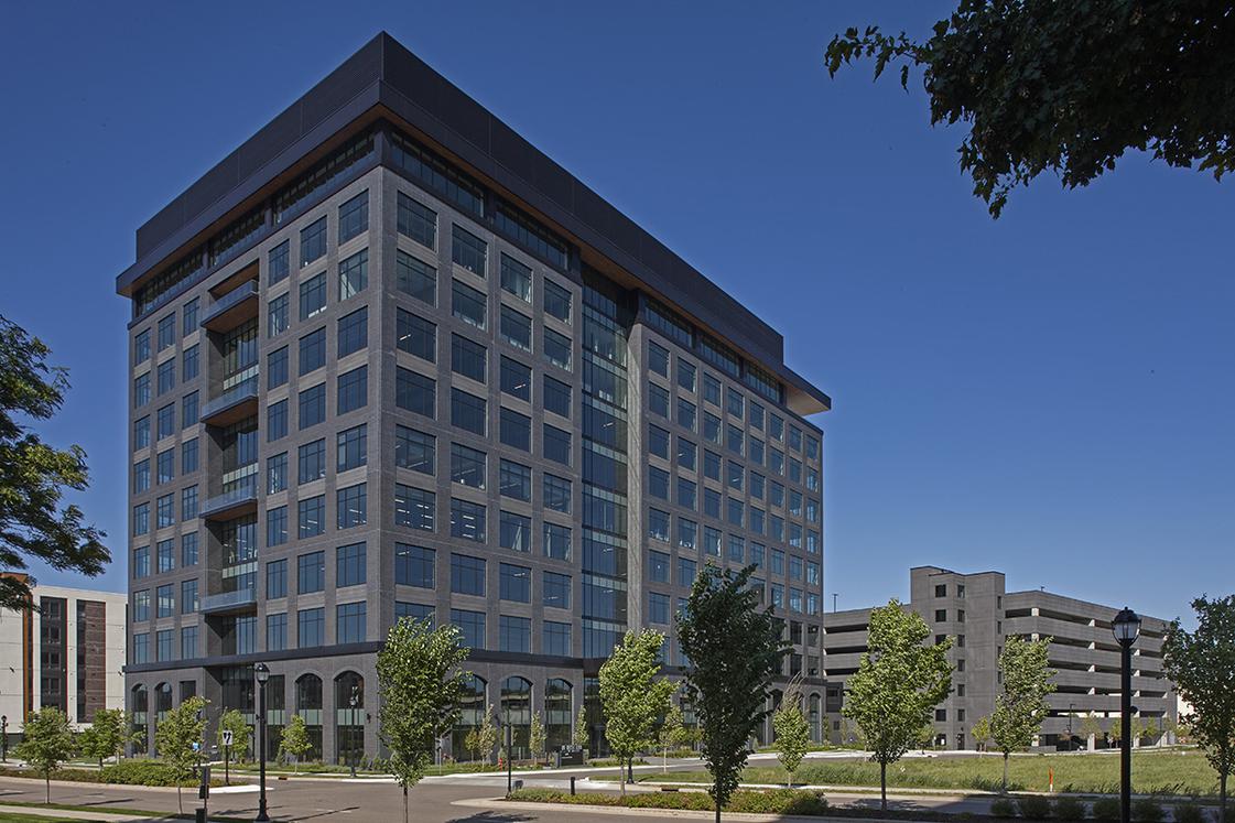 Wide shot of 10 West Office and Parking Ramp.