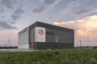 evening shot of IBEW training building with sky