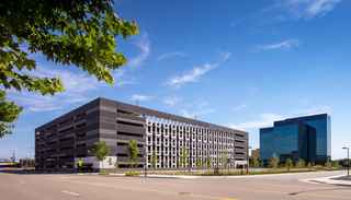 distance view of parking ramp