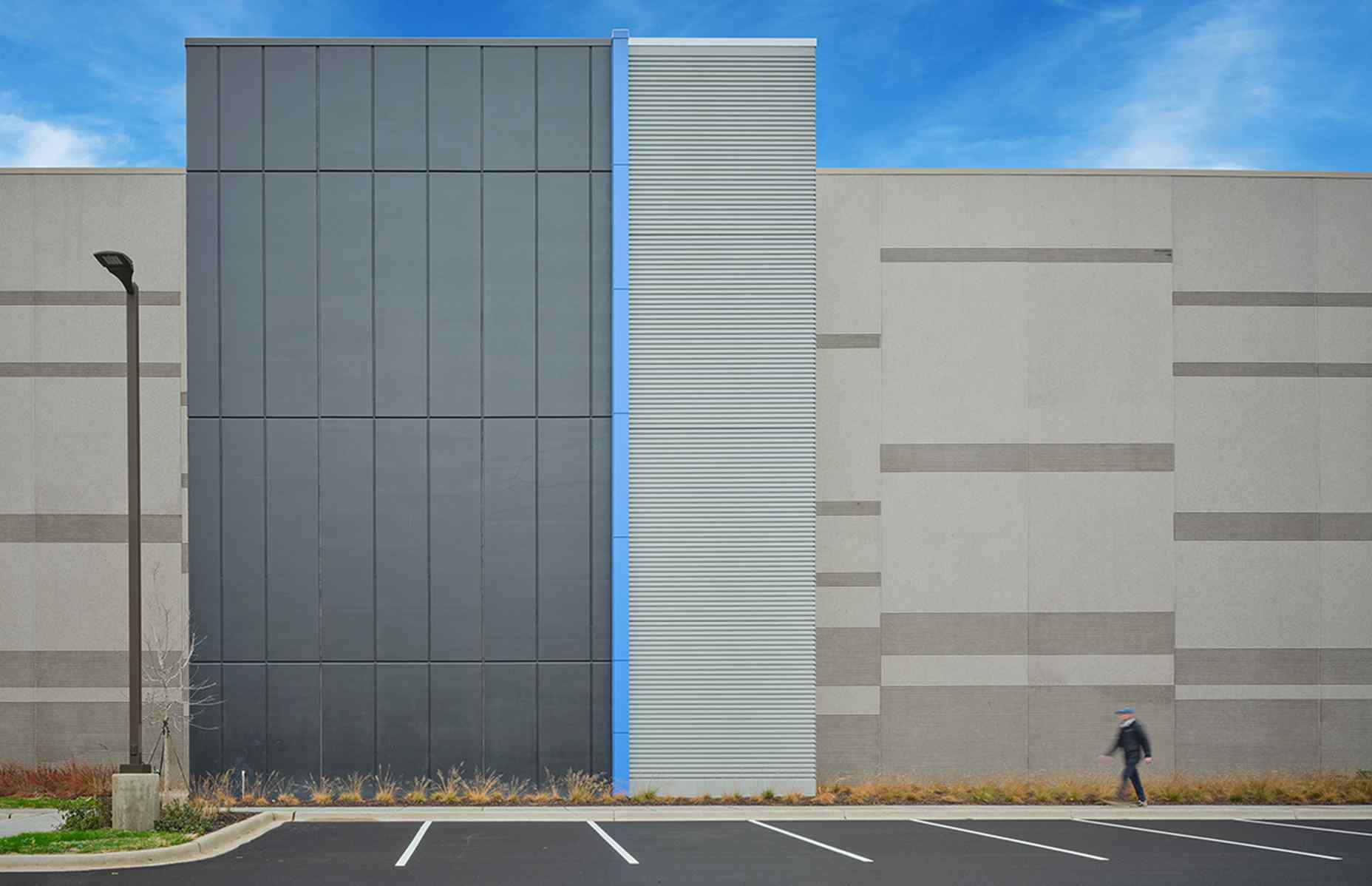exterior close up of illinois data center wall panels sandblast and stained