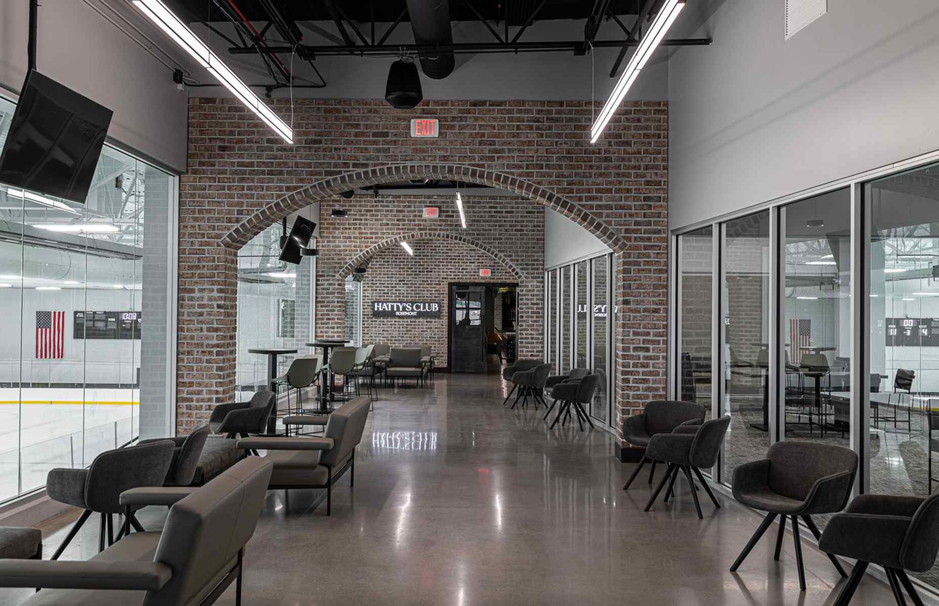 interior mezzanine and lounge of rosemont ice arena