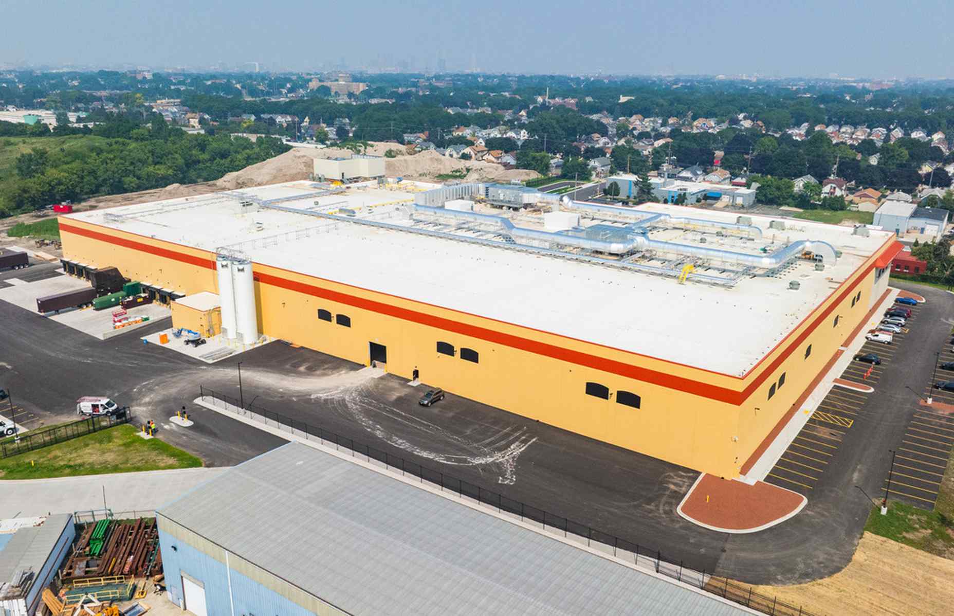 back side view aerial of palermo's pizza food manufacturing in milwaukee