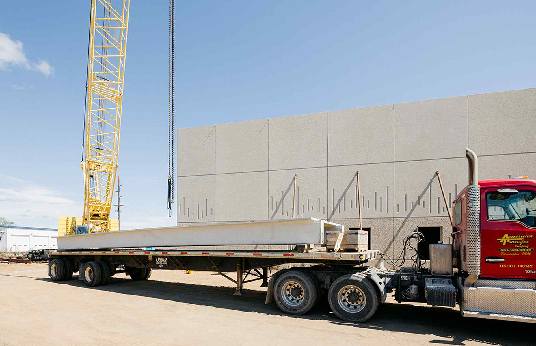 close up of truck with double tee at Beltrami County Jail construction