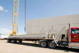 close up of truck with double tee at Beltrami County Jail construction