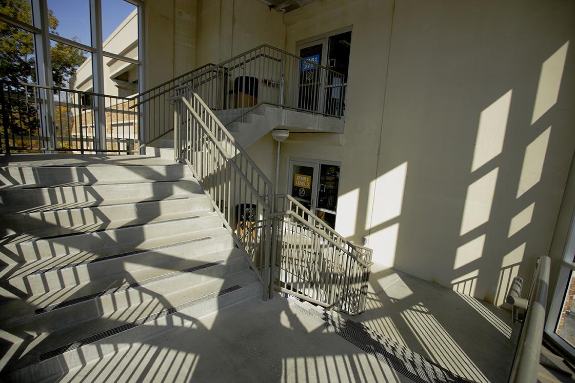 Interior image of a concrete stairway at Concordia University Parking Ramp