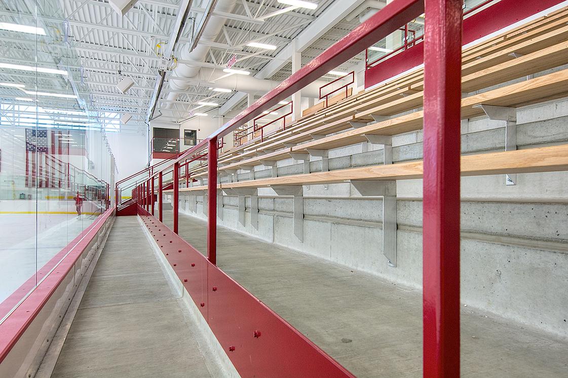 closeup of stadia seating in a hockey arena