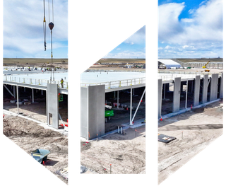 aerial view of a data center under construction using prefabricated wall panels
