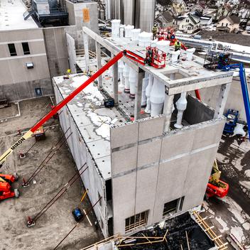 aerial view of construction of galloway evaporator tower