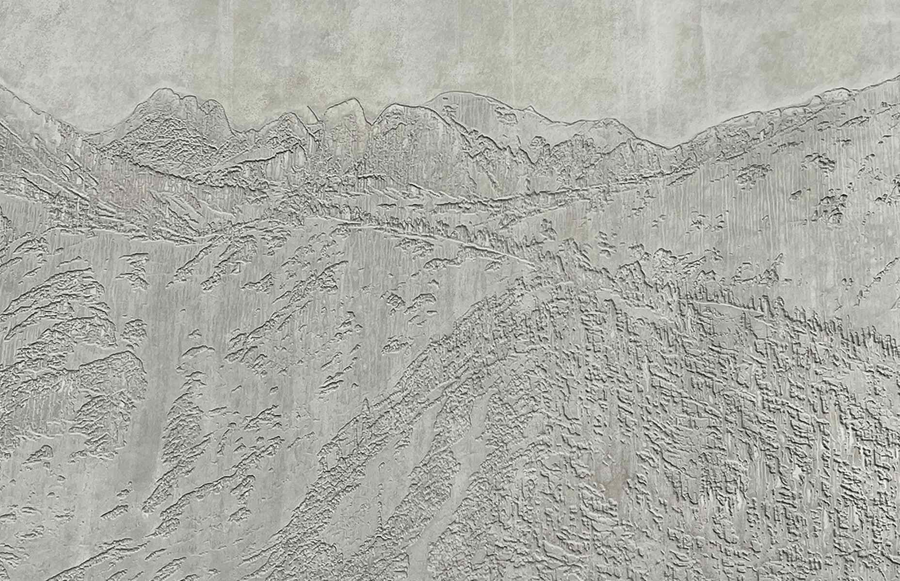 close up mountain view formliner wall panel in yard