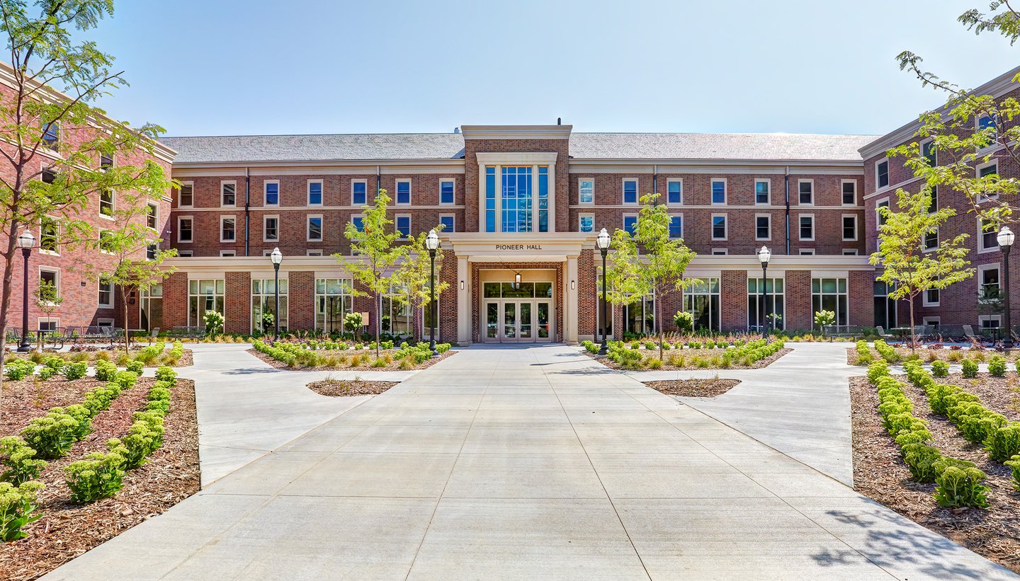 front entrance of pioneer hall