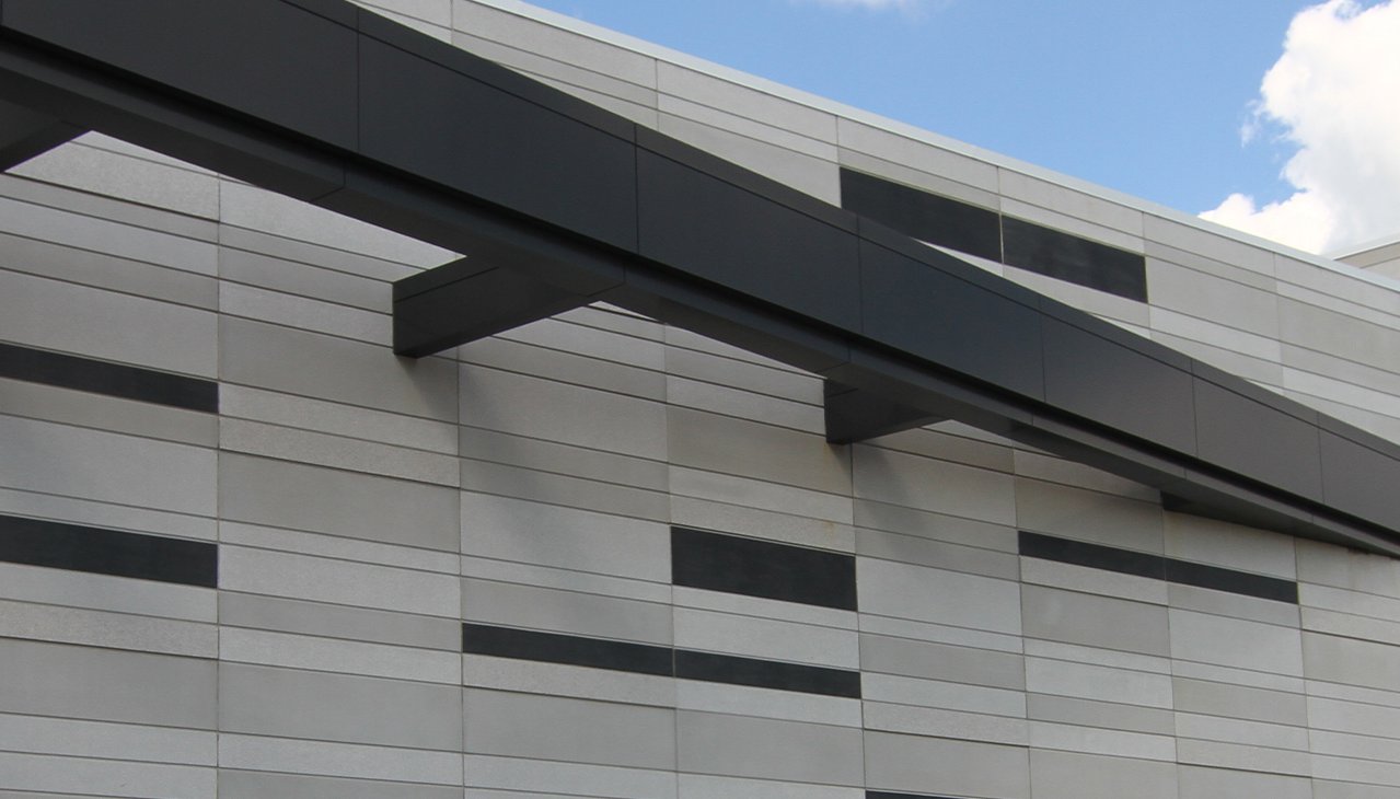 Detail of grey concrete building exterior