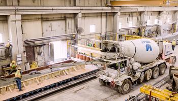 cement truck inside precast facility