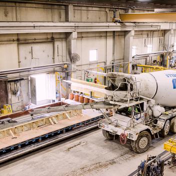 cement truck inside precast facility