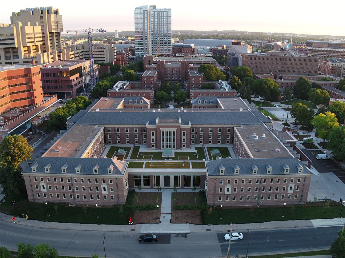 Aerial view of Pioneer Hall in Minneapolis, Minnesota