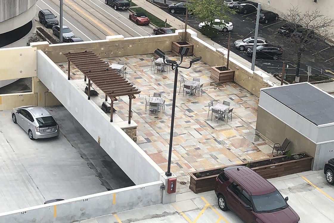 Wide shot of the top deck of Pritzlaff Parking