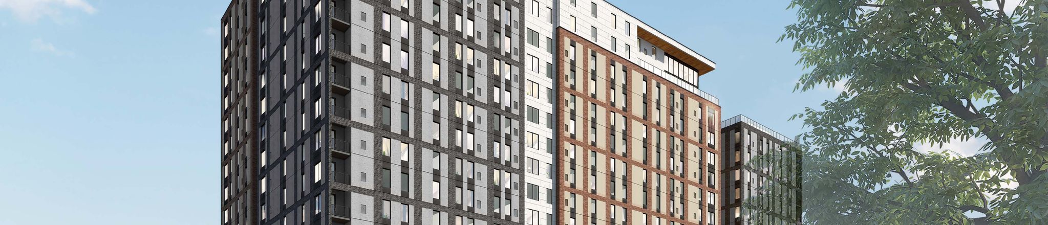 rendering of the student housing development from street view