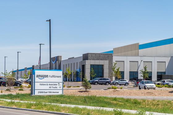 view of amazon building with sign