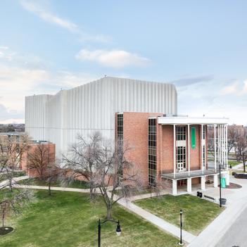 aerial view of chester fritz auditorium