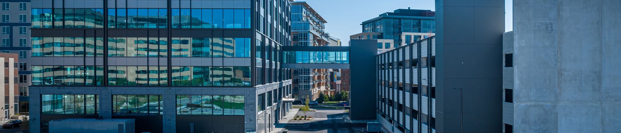 walkway between parking deck and office building in block 1