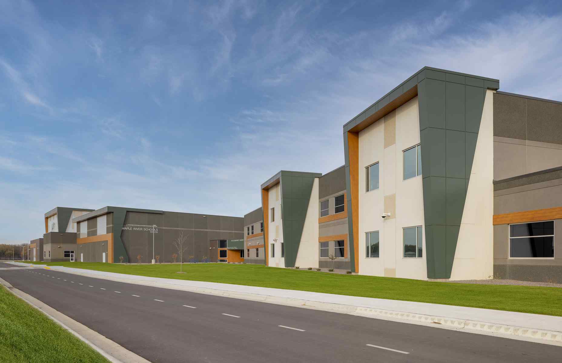 exterior of maple river k12 and road