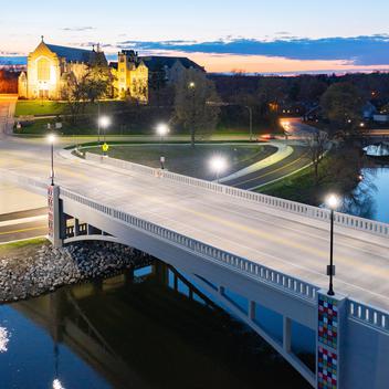aerial view of 6th street bridge during the evening
