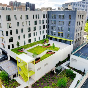 aerial view of stephens commons with rooftop terrace