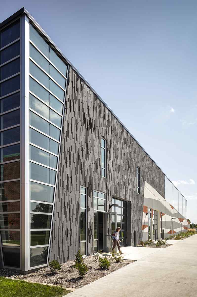 exterior closeup of facade on valley southwoods freshman high school CTE addition