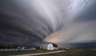 Bad thunderstorm over a barn